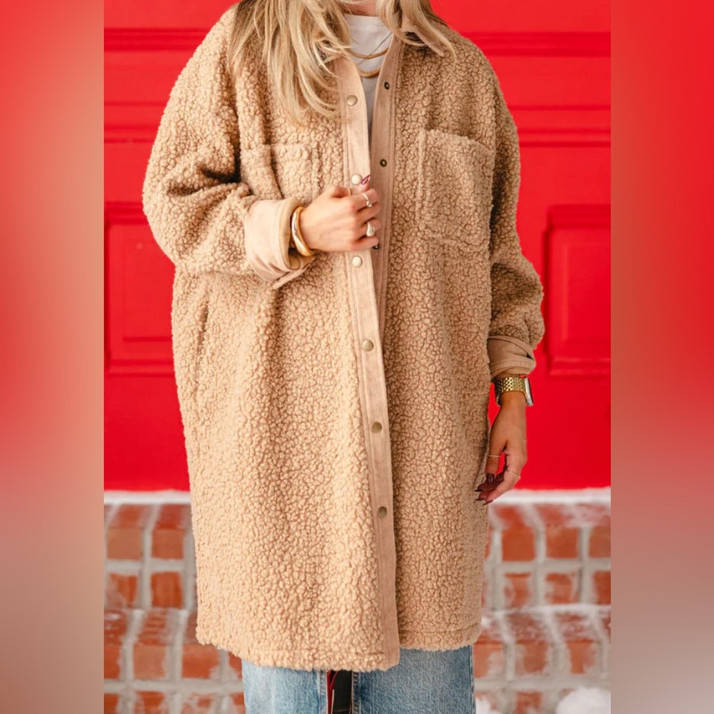 TALULAH Beige Teddy Sherpa Snap-Front Coat